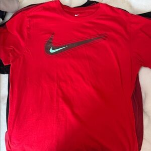 Nike Red Short-Sleeve Tee with Black and Teal Swoosh